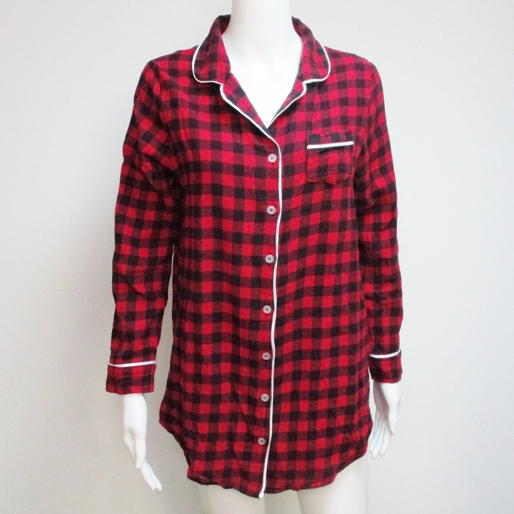 Forever 21 Red Black Plaid Flannel Sleep Shirt
